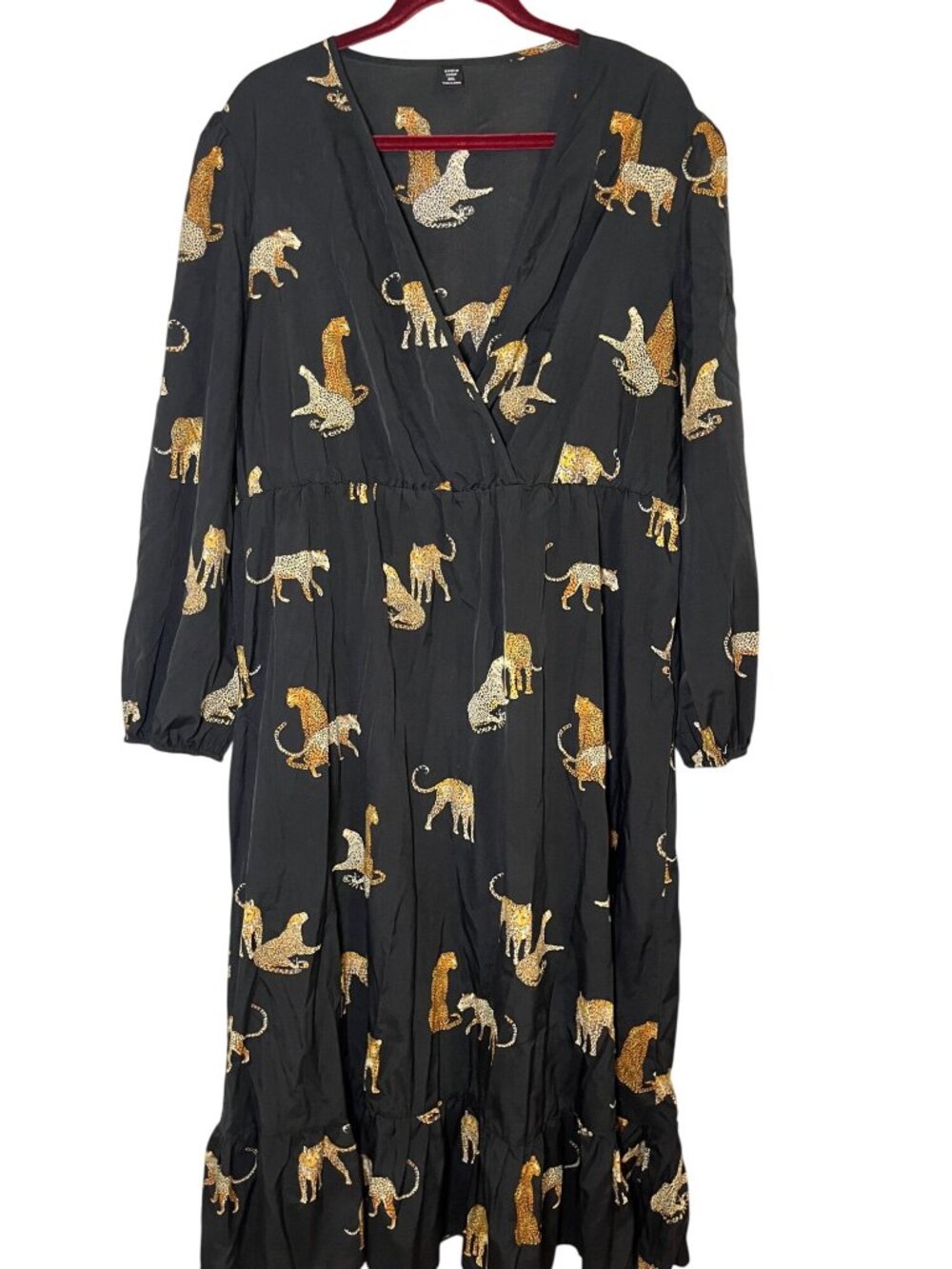 Neutral Cheetah Tiered Maxi Dress Black 3X Mob Wife Safari Classic Chic Retro